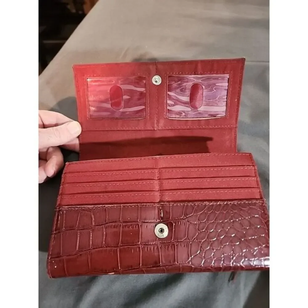 Red Faux Alligator Skin Long Wallet - Clutch Purse ‎ - 8 Inches x 4.5 Inches